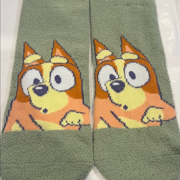 Bluey Fuzzy Crew Cartoon Character Green Socks - Picture 2 of 8